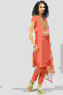 Coral Art Silk Straight Kurta Slim Pants Suit Set image number 6