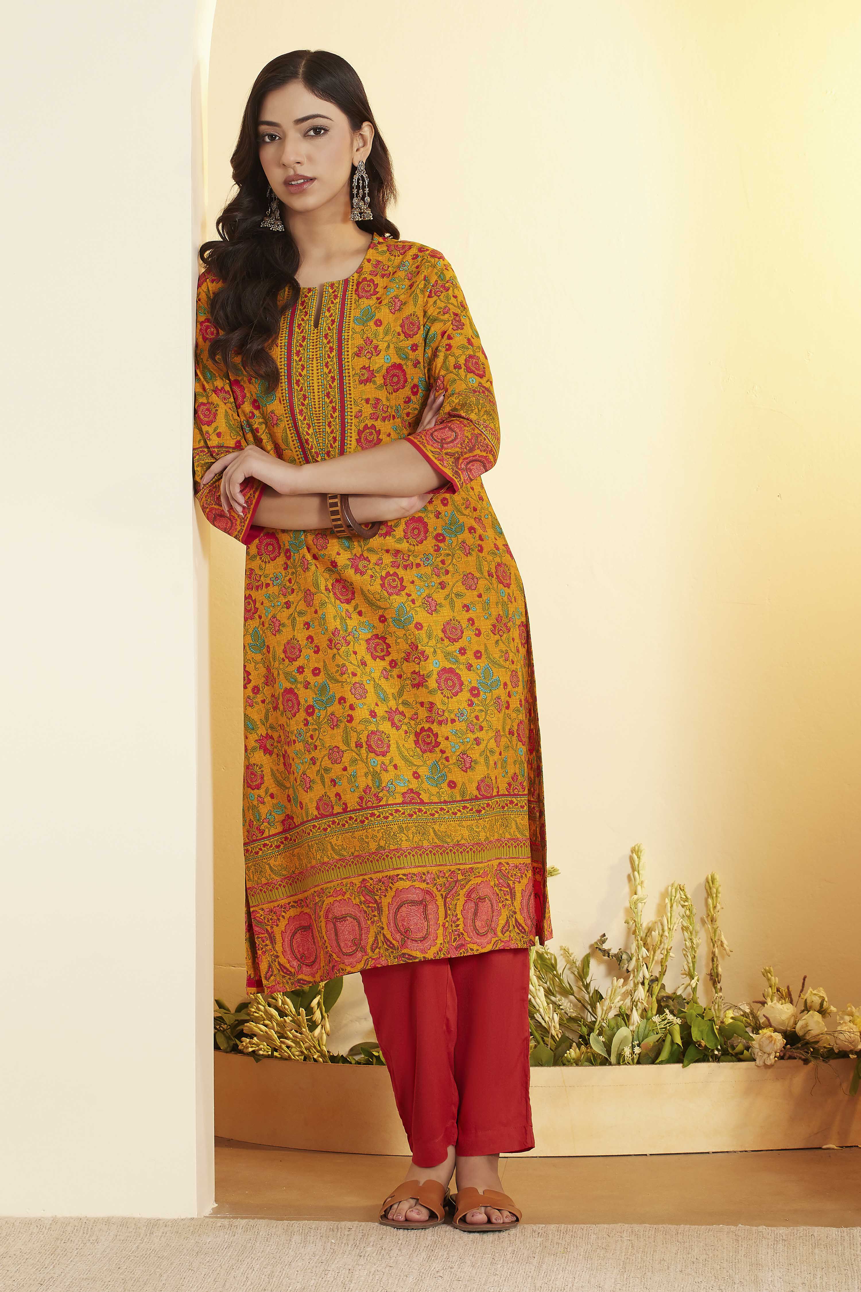 biba Yellow Cotton Straight KurtaYellow Cotton Straight Kurta-picture-71