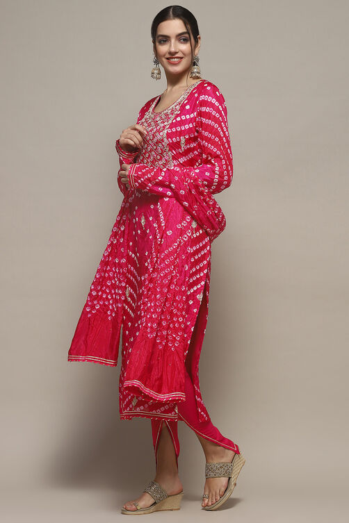 Orange Silk Blend Unstitched Suit set image number 5