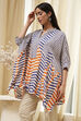 Blue and White Printed Kaftan Short Kurta image number 6