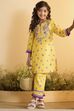Yellow Cotton Floral Straight Kurta Set