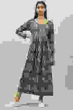 Charcoal Flared Printed Dress image number 0