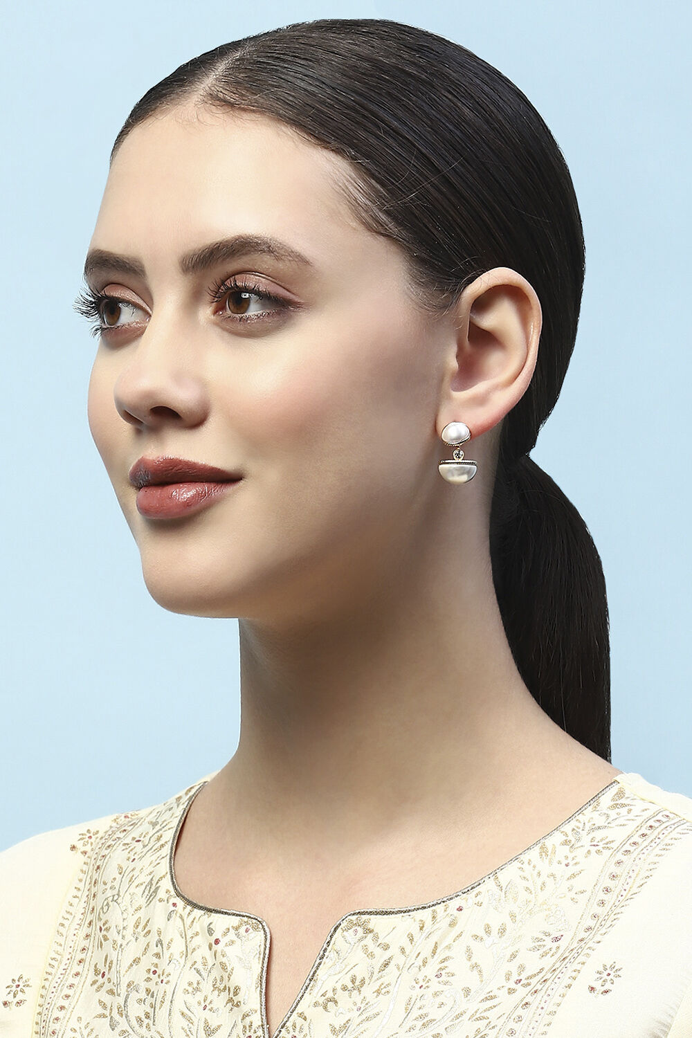 White Gold-Plated Pearl Studded Everyday Danglers image number 1