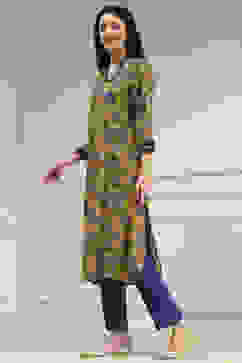 Mustard Yellow Printed Straight Kurta image number 2