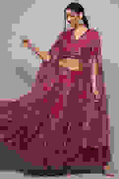 Pink Polyester Straight Lehenga Set image number 0