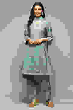 Sap Green Cotton Blend Kalidar Kurta Salwar Suit Set image number 0