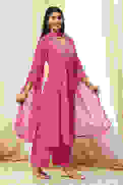 Fuchsia Cotton Printed Gathered Suit Set image number 5