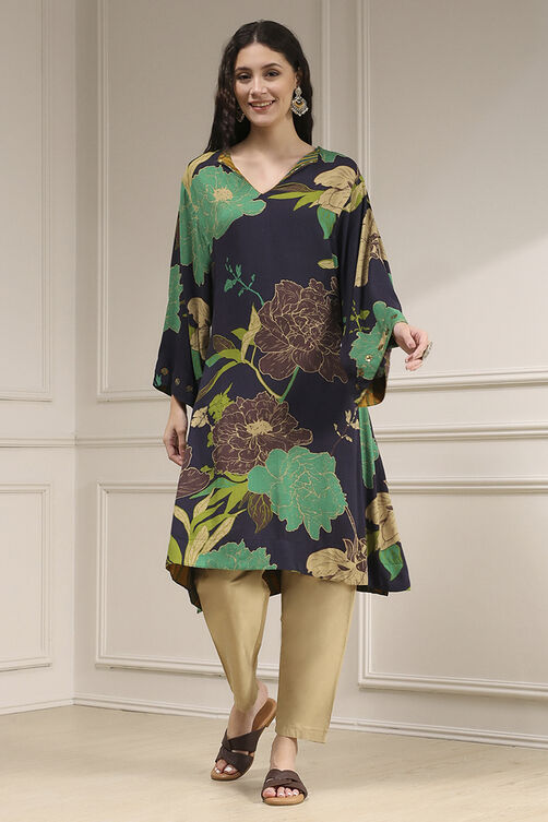 Charcoal Viscose Rayon A-Line Printed Kurta image number 4