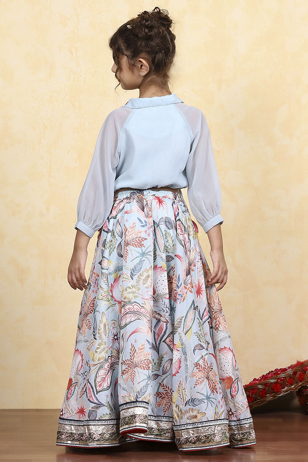 Blue Georgette Dyed Relaxed Lehenga Set image number 4