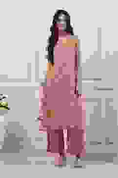 Peach Poly Georgette Straight Suit Set image number 6