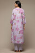 White & Pink Cotton Gathered Kurta Pants Suit Set image number 2