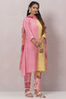 Sea Green And Pale Yellow Poly Viscose Asymmetric Kurta Pant Suit Set image number 6