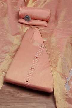 Orange Tissue Applique Unstitched Suit Set image number 0