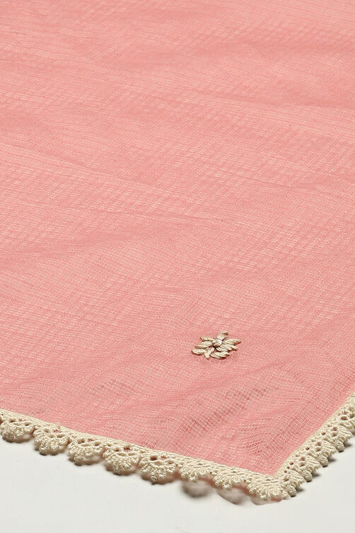 Peach Cotton Blend Layered Kurta Churidar Suit Set image number 3
