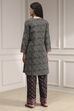 Black Cotton Printed Straight Suit Set image number 4