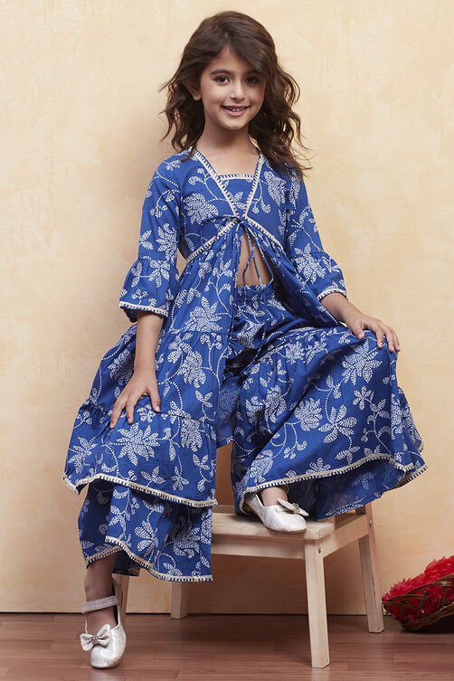 Blue Cotton Tiered Suit Set image number 0