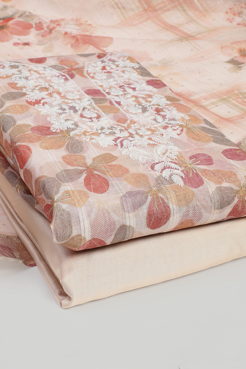 Peach-Colored Cotton Blend Unstitched Suit Set image number 5