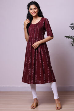 Deep Maroon Cotton Ikkat Yarndyed Kurta image number 0