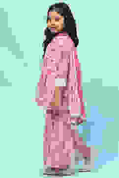 Pink Poly Georgette Floral Printed Peplum Suit Set image number 4