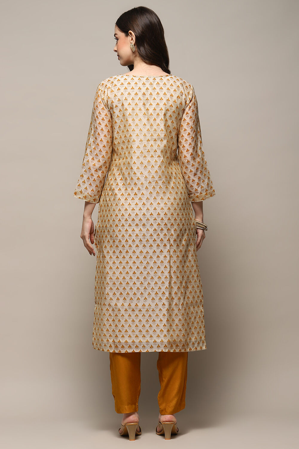 Beige Pink Chanderi Unstitched Suit set image number 6