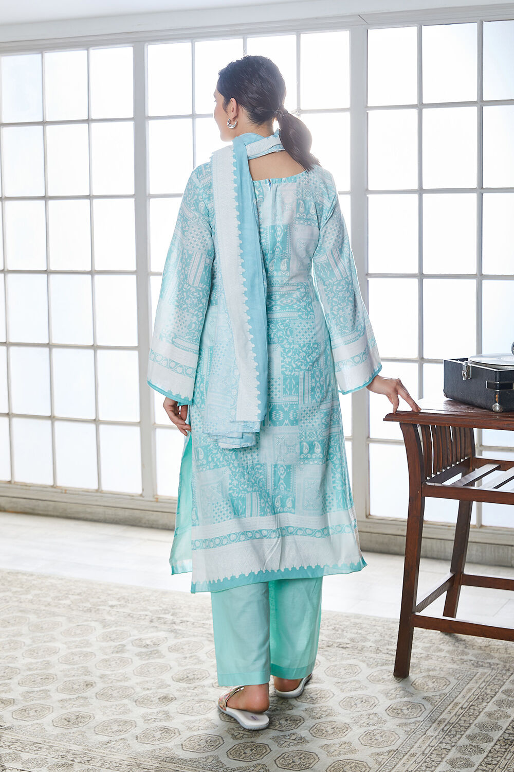 Blue Cotton Blend Digital Print Unstitched Suit Set  image number 3