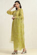 Dull Yellow Organza Machine Embroidered Unstitched Suit Set image number 2