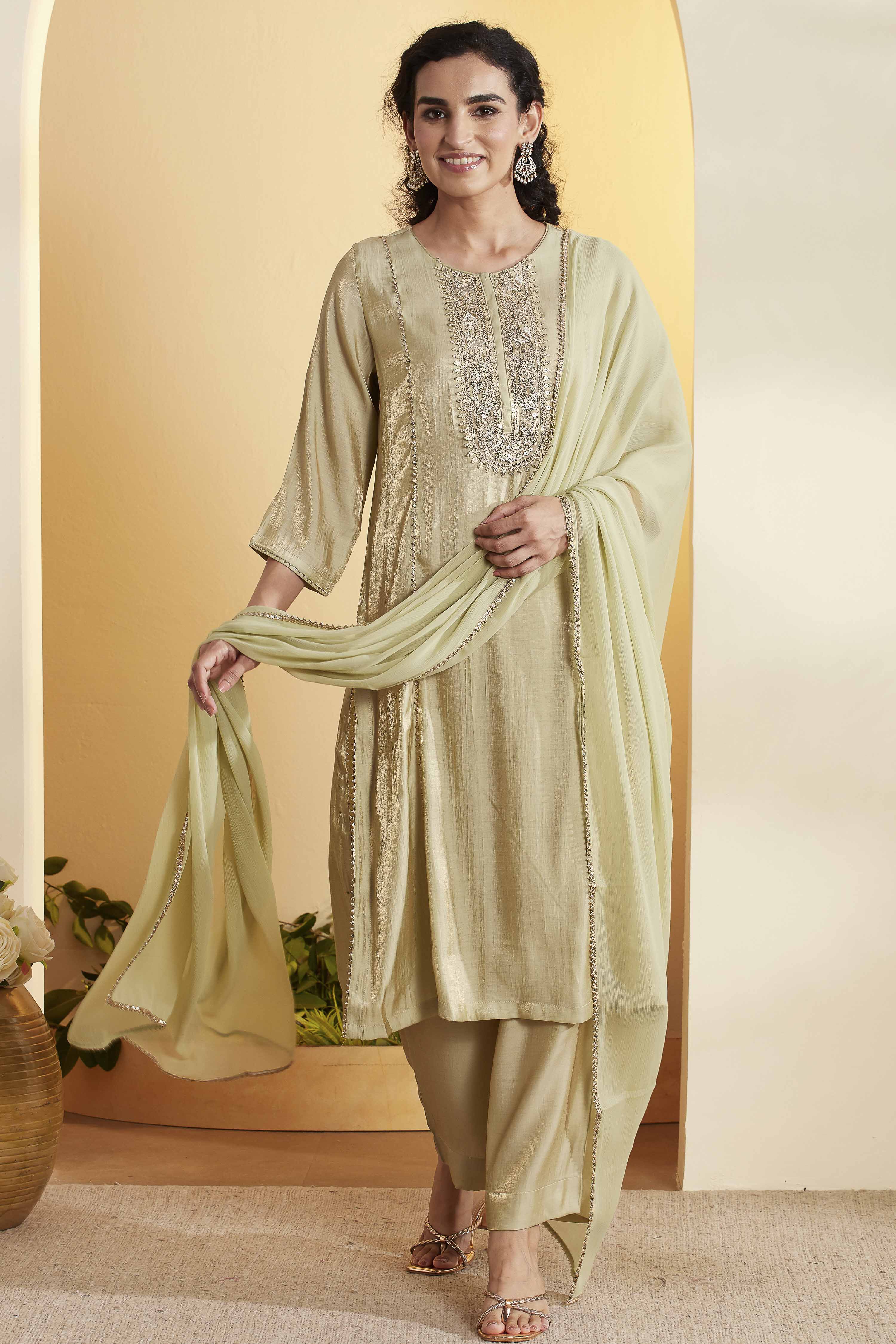 Pista Green Viscose Blend Yoke Design Straight Kurta Set image number 6
