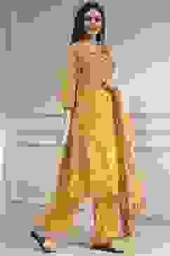 Yellow Cotton Printed A-Line Suit Set image number 5