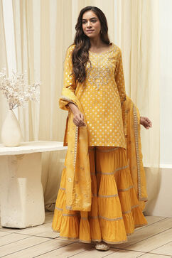 Ochre Yellow Embroidered Straight Suit Set image number 6