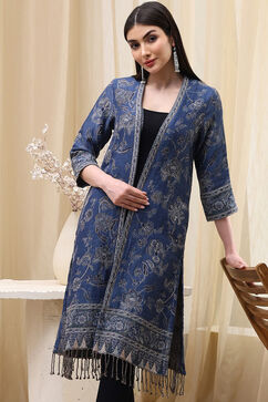 Indigo Poly Mettalic Front Open Yarndyed Shrug image number 6