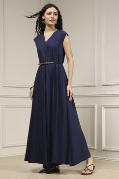 Navy Blue Viscose Rayon Asymmetric Dyed Jumpsuit image number 4