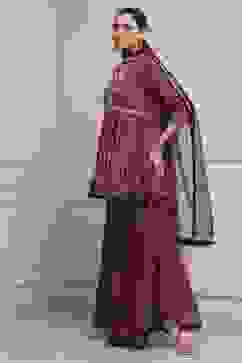 Purple Viscose Shantoon Printed Peplum Garara Suit Set image number 3