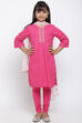 Pink Cotton Straight Kurta Churidar Suit Set image number 0
