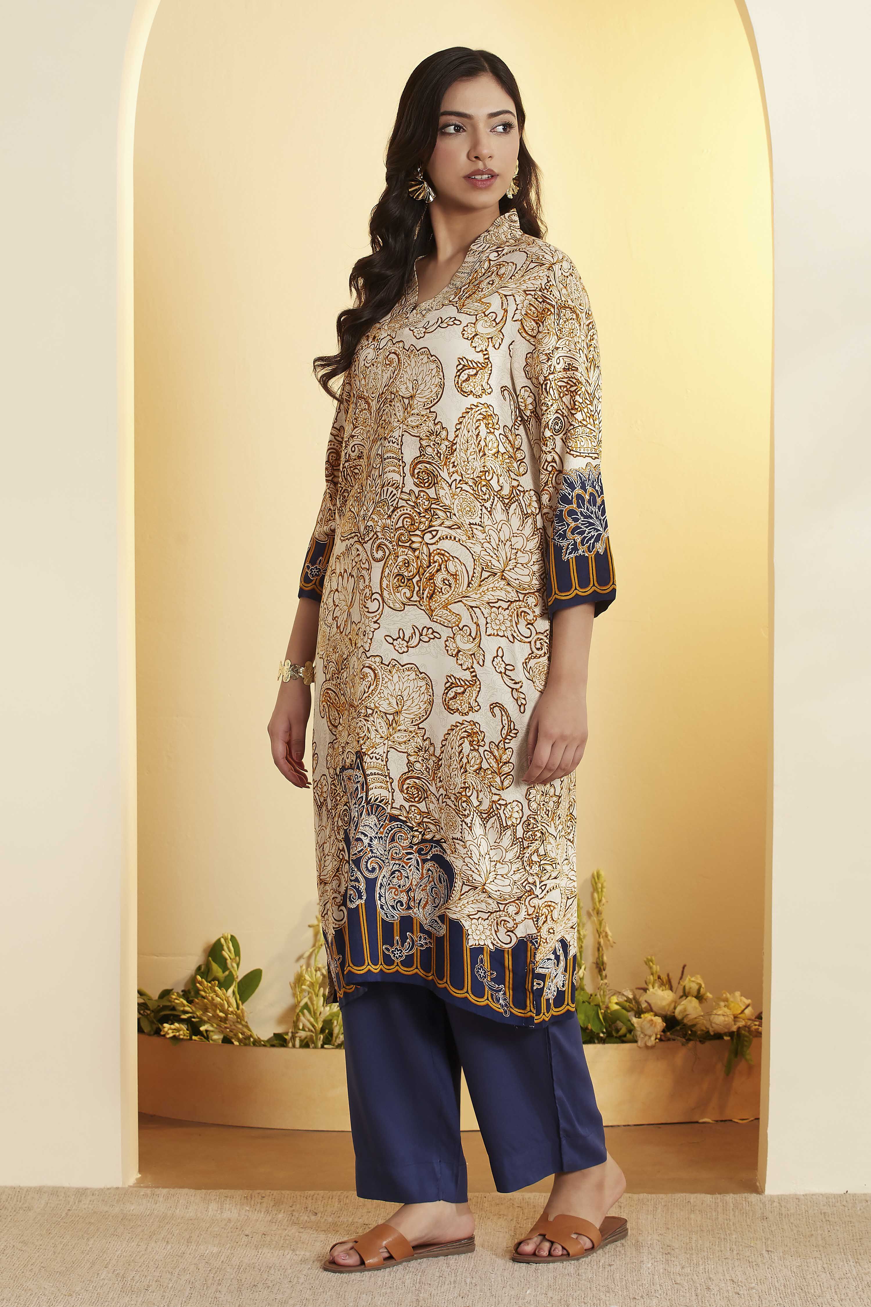 Navy Viscose Rayon Straight Kurta image number 2