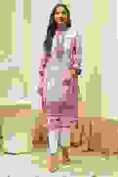 Peach Rayon A-Line Printed Kurta image number 5