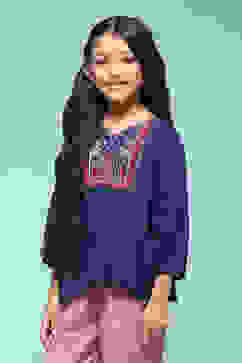 Blue Viscose A-Line Solid Top image number 2