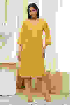 Ochre Yellow Cotton Solid Straight Kurta image number 5