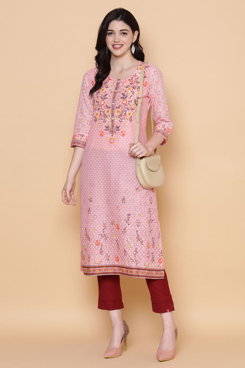 Blue Cotton Straight Printed Kurta image number 3