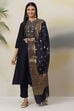 Navy Blue Poly Viscose Straight Kurta Slim Pant Suit Set image number 4
