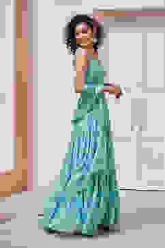 Sea Green Polyester Straight Lehenga Set image number 0