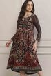 Rust Cotton Blend Flared Printed Dress image number 6