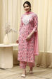 Pink Cotton Printed Embroidered Unstitched Suit Set image number 1