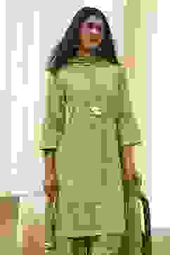 Mehendi Green Cotton Printed Straight Suit Set image number 7