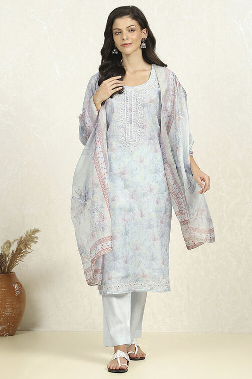 Light Pink Chanderi Unstitched Suit Set image number 1