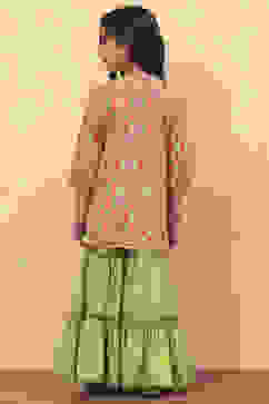 Green Cotton Floral Printed Straight Suit Set image number 4