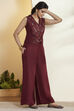 Maroon Embroidered Sleeveless Fusion Set image number 5