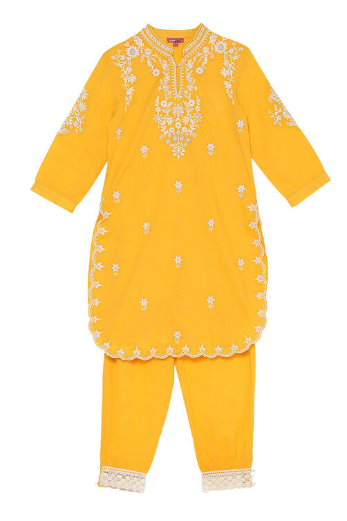 Yellow Cotton Kurta Pants Set image number 0