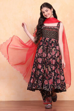 Black Viscose Blend Kalidar Suits image number 0