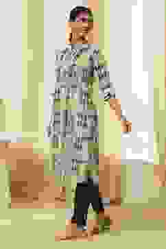 Beige Printed A-Line Kurta image number 2