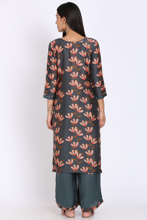 Easy Stitch Charcoal Black Raw Silk Embellished Suit image number 6